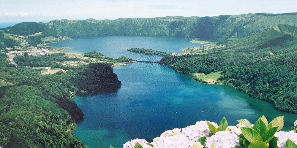 Sete Cidades, Lagoa Azul und Lagoa Verde vom Aussichtspunkt Vista do Rei